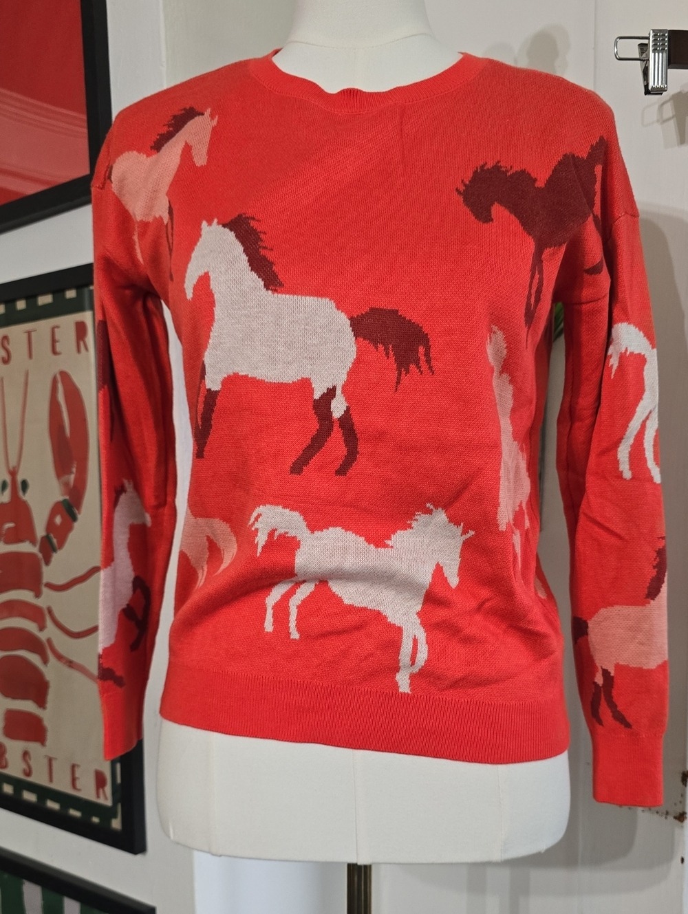 LOFT Red Horse Motif Crewneck Sweater
